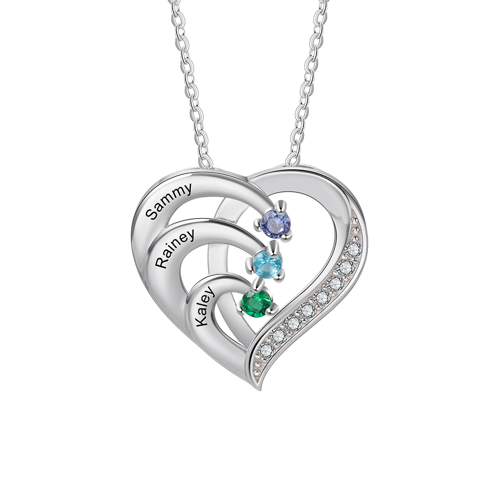 Personalised Heart 2-5 Birthstones & Names Necklace A Thoughtful Gift for mum
