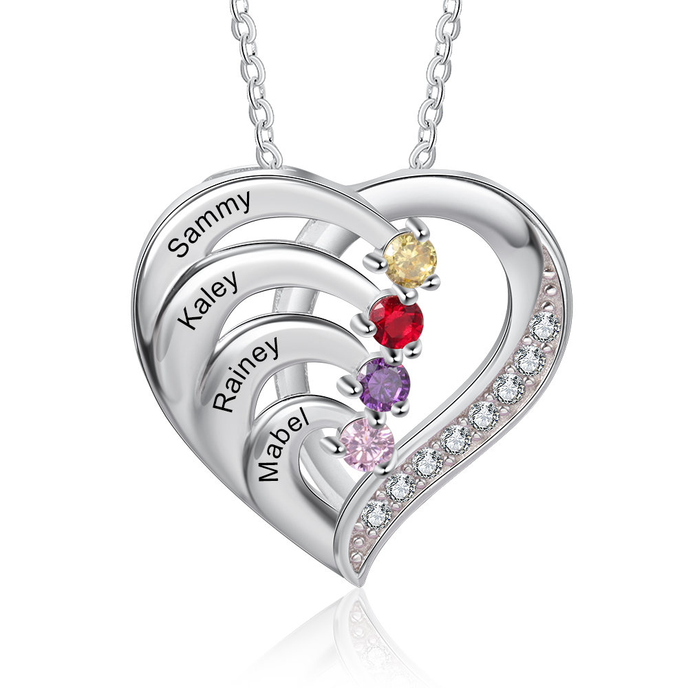 Personalised Heart 2-5 Birthstones & Names Necklace A Thoughtful Gift for mum