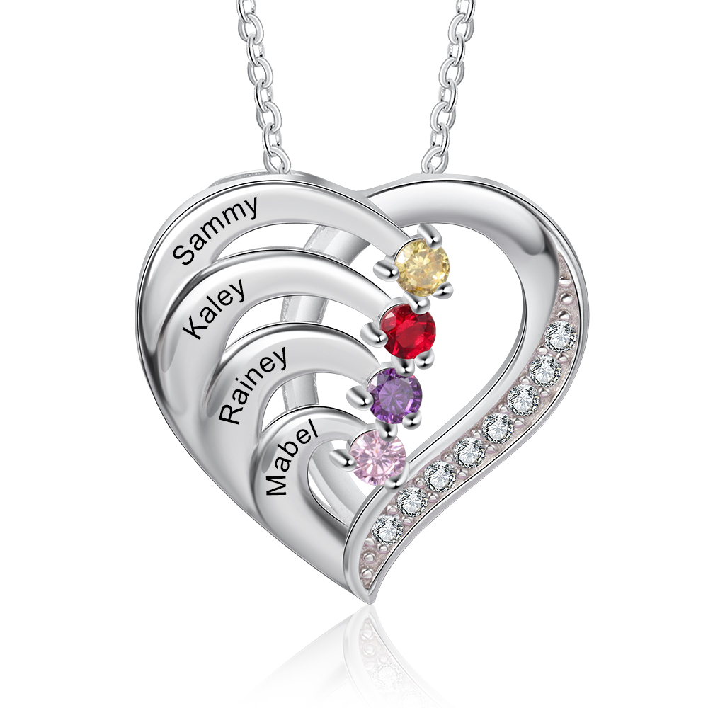 Personalised Heart 2-5 Birthstones & Names Necklace A Thoughtful Gift for mum