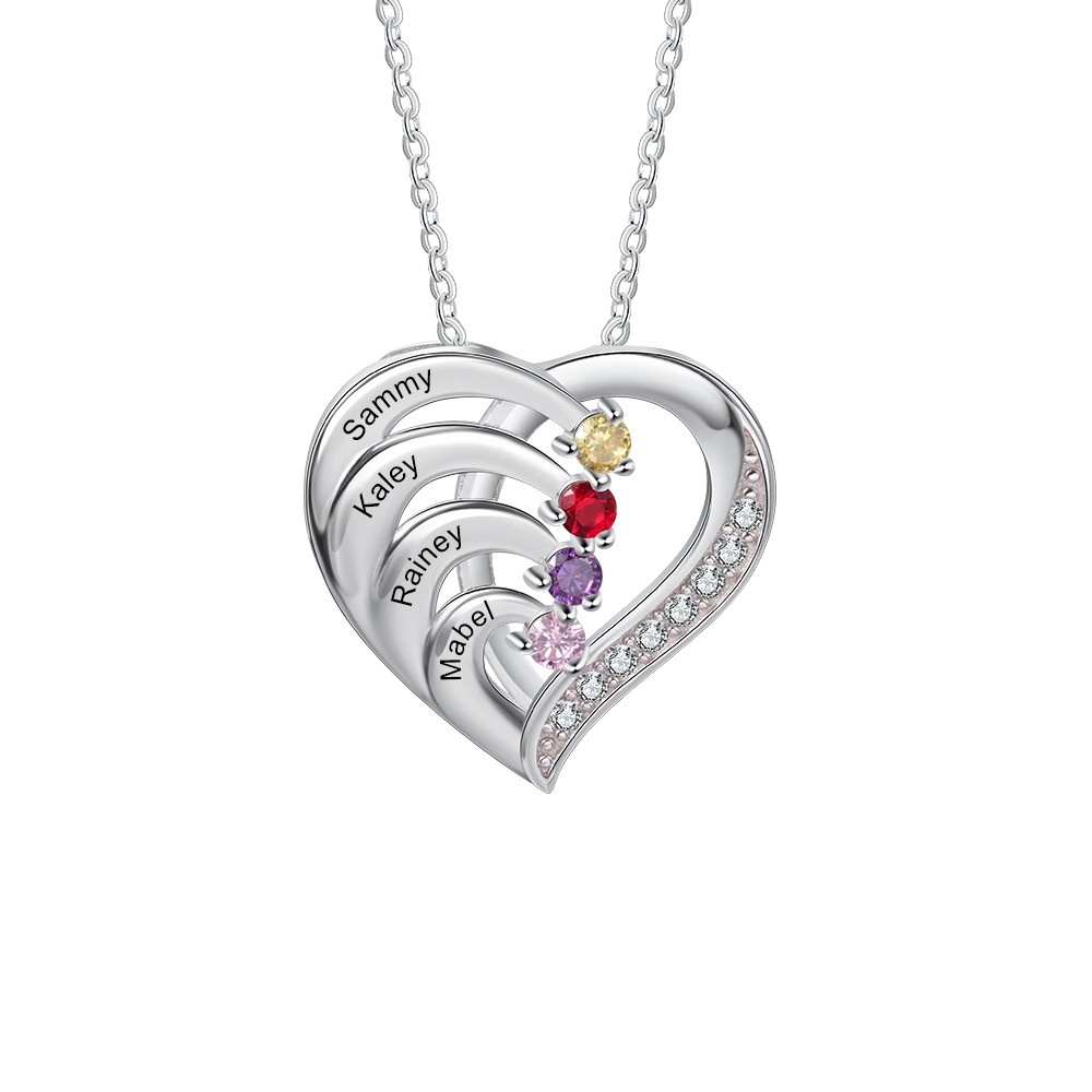 Personalised Heart 2-5 Birthstones & Names Necklace A Thoughtful Gift for mum