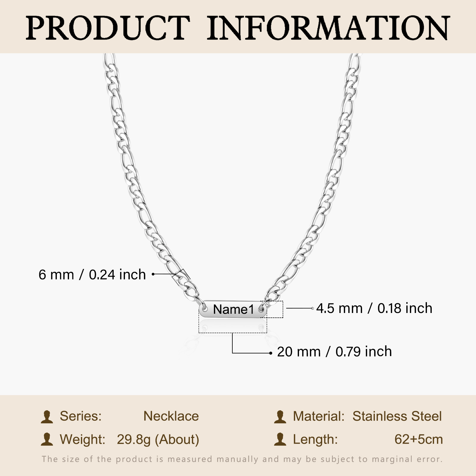 Mens Personalised Necklace Custom 1 to 3 Names Adjustable Stainless Steel Valentine’s Day Gift for Him