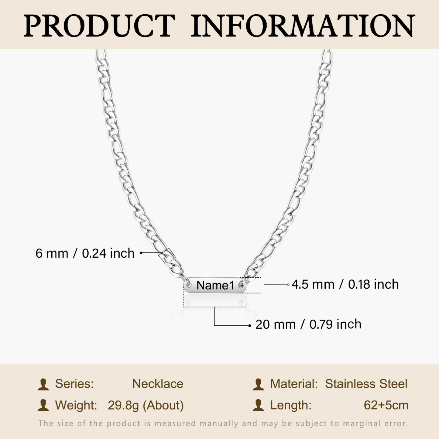 Mens Personalised Necklace Custom 1 to 3 Names Adjustable Stainless Steel Valentine’s Day Gift for Him