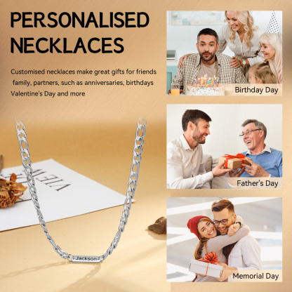 Mens Personalised Necklace Custom 1 to 3 Names Adjustable Stainless Steel Valentine’s Day Gift for Him