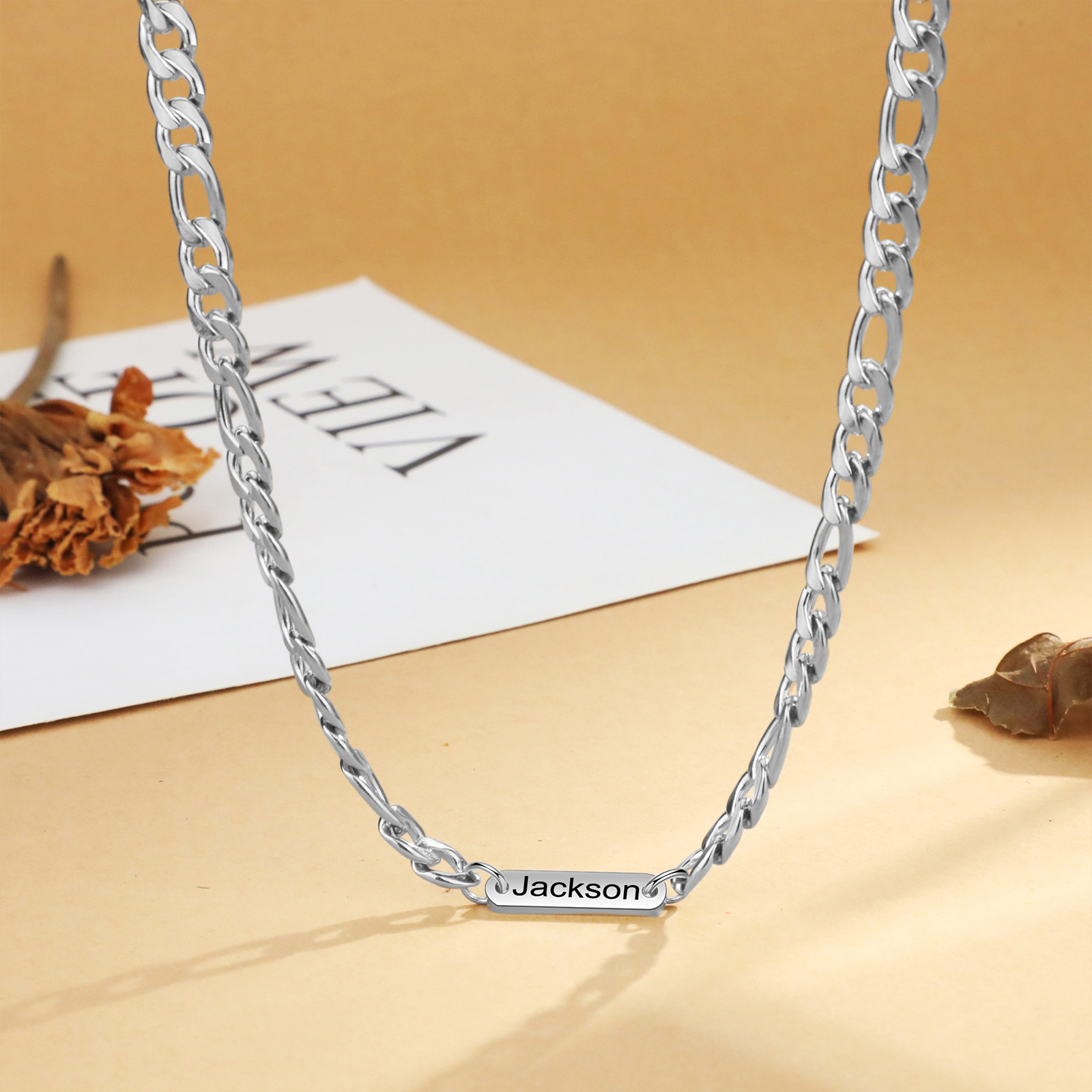 Mens Personalised Necklace Custom 1 to 3 Names Adjustable Stainless Steel Valentine’s Day Gift for Him