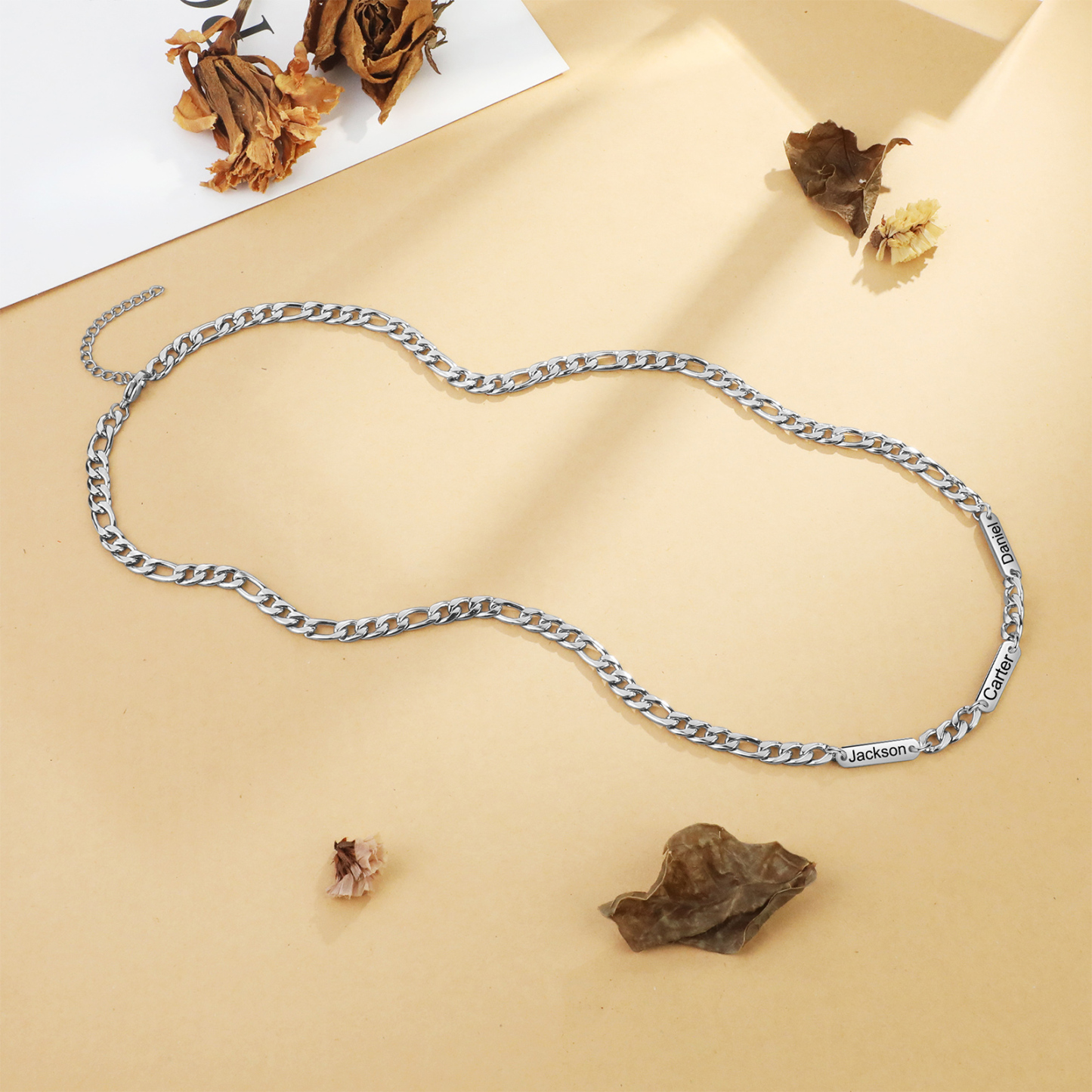 Mens Personalised Necklace Custom 1 to 3 Names Adjustable Stainless Steel Valentine’s Day Gift for Him