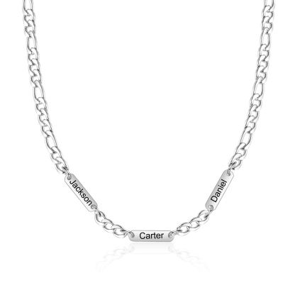 Mens Personalised Necklace Custom 1 to 3 Names Adjustable Stainless Steel Valentine’s Day Gift for Him