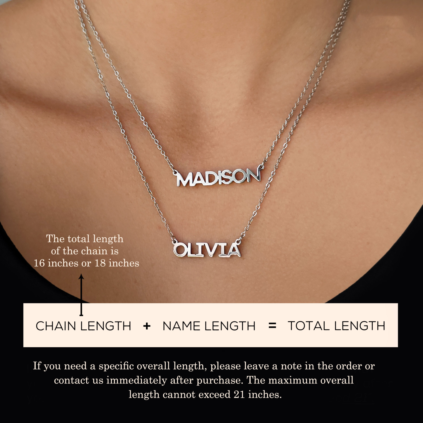 Personalised Name Necklace Custom Engraved Waterproof Tarnish-Resistant 3 Fonts 2 Finishes Perfect Gift for Her