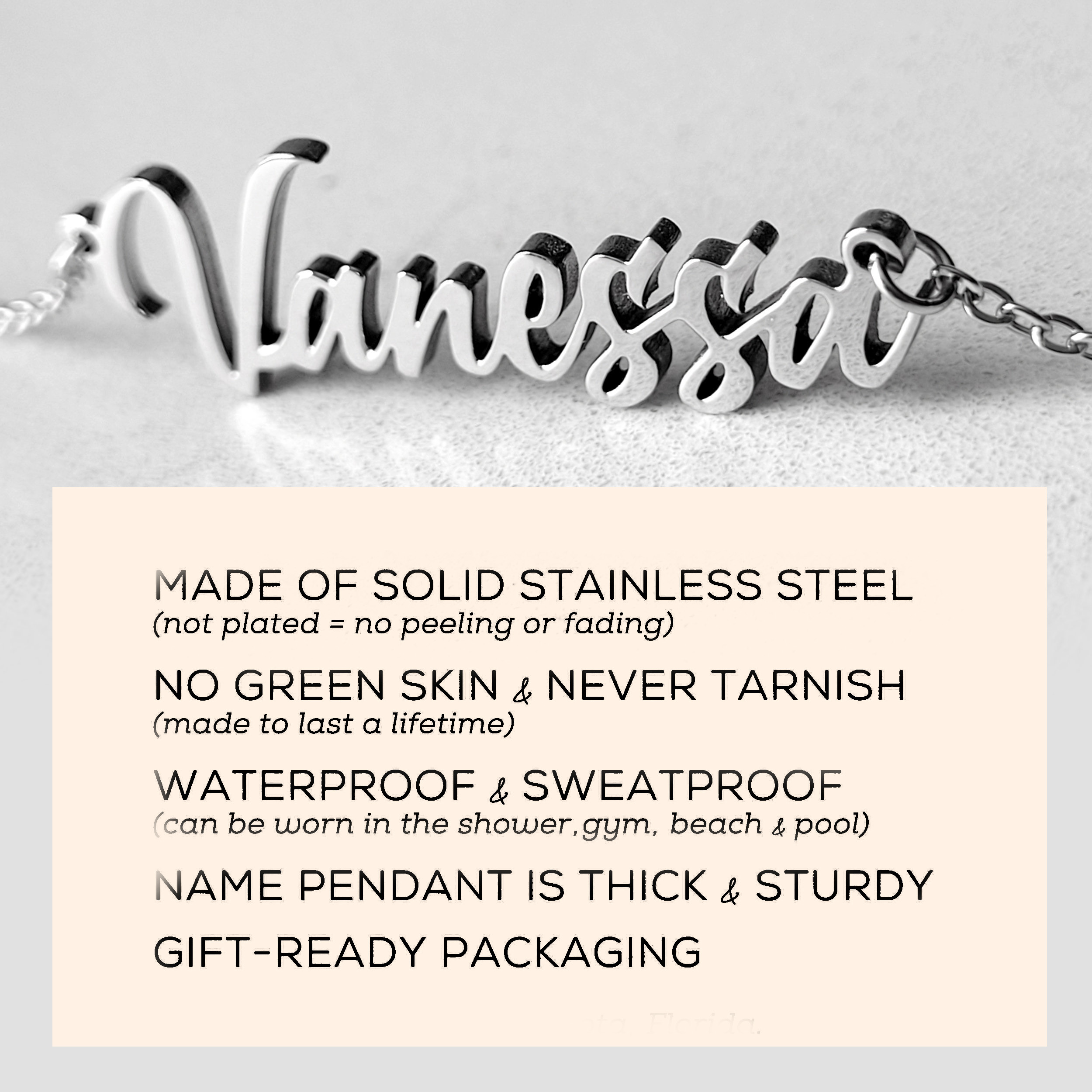Personalised Name Necklace Custom Engraved Waterproof Tarnish-Resistant 3 Fonts 2 Finishes Perfect Gift for Her