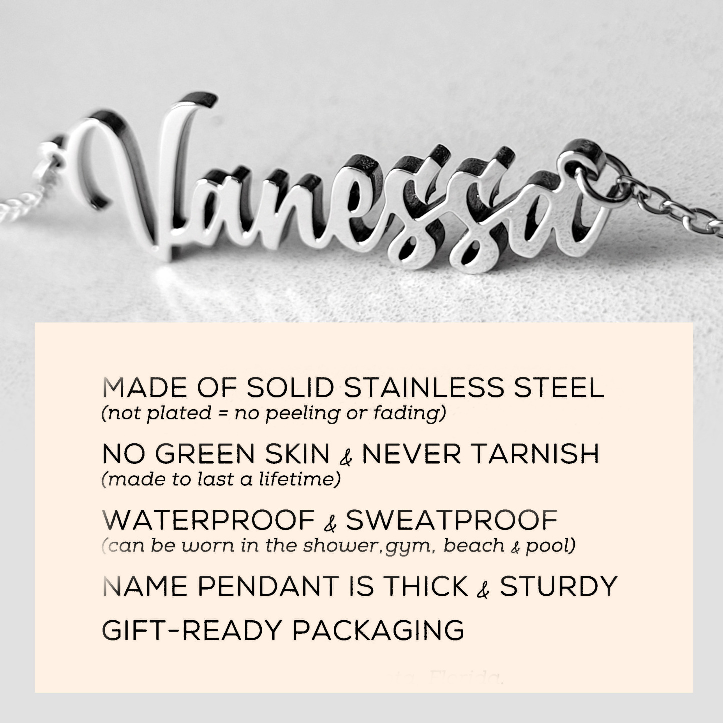 Personalised Name Necklace Custom Engraved Waterproof Tarnish-Resistant 3 Fonts 2 Finishes Perfect Gift for Her
