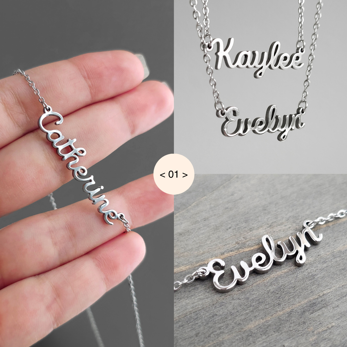 Personalised Name Necklace Custom Engraved Waterproof Tarnish-Resistant 3 Fonts 2 Finishes Perfect Gift for Her