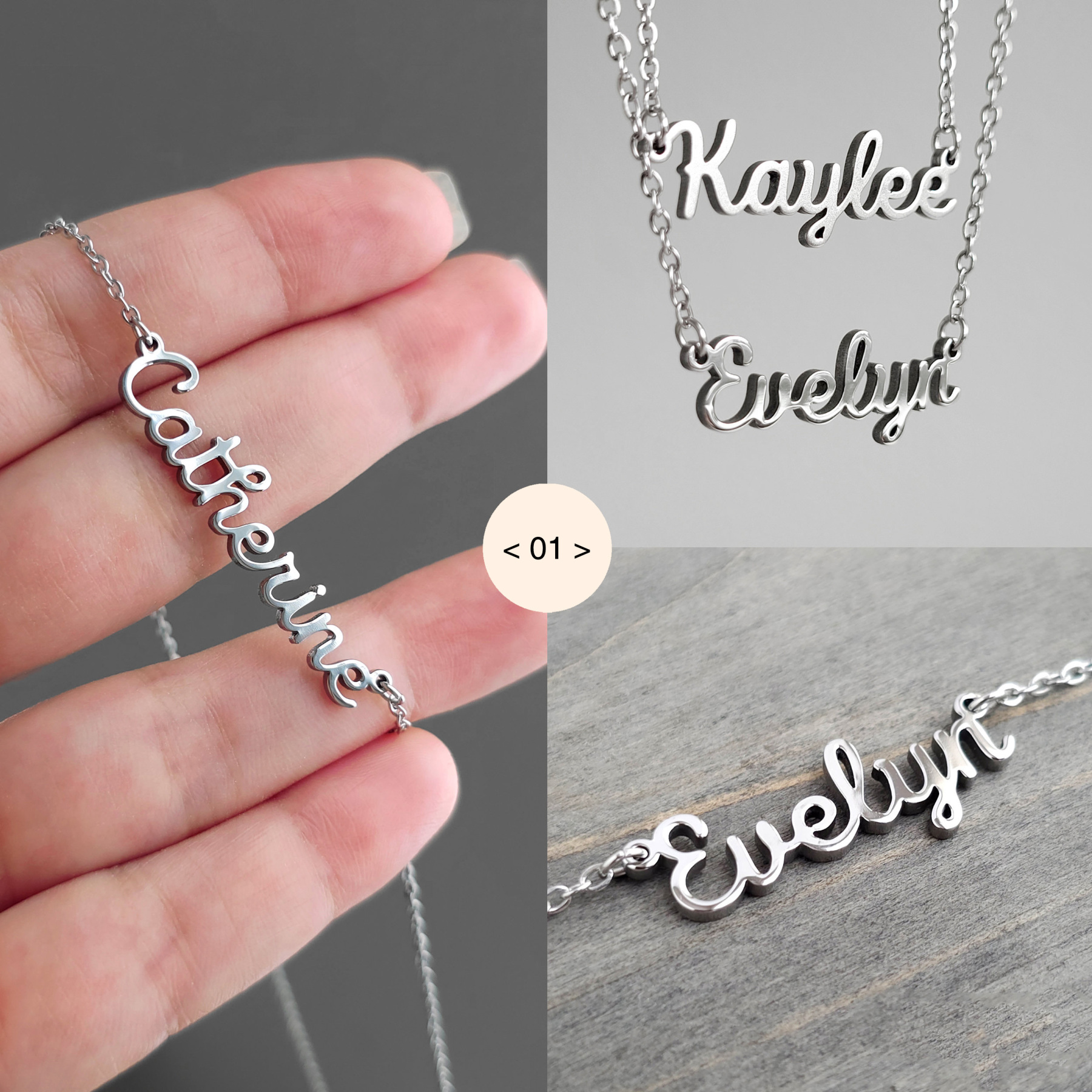 Personalised Name Necklace Custom Engraved Waterproof Tarnish-Resistant 3 Fonts 2 Finishes Perfect Gift for Her
