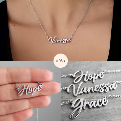 Personalised Name Necklace Custom Engraved Waterproof Tarnish-Resistant 3 Fonts 2 Finishes Perfect Gift for Her