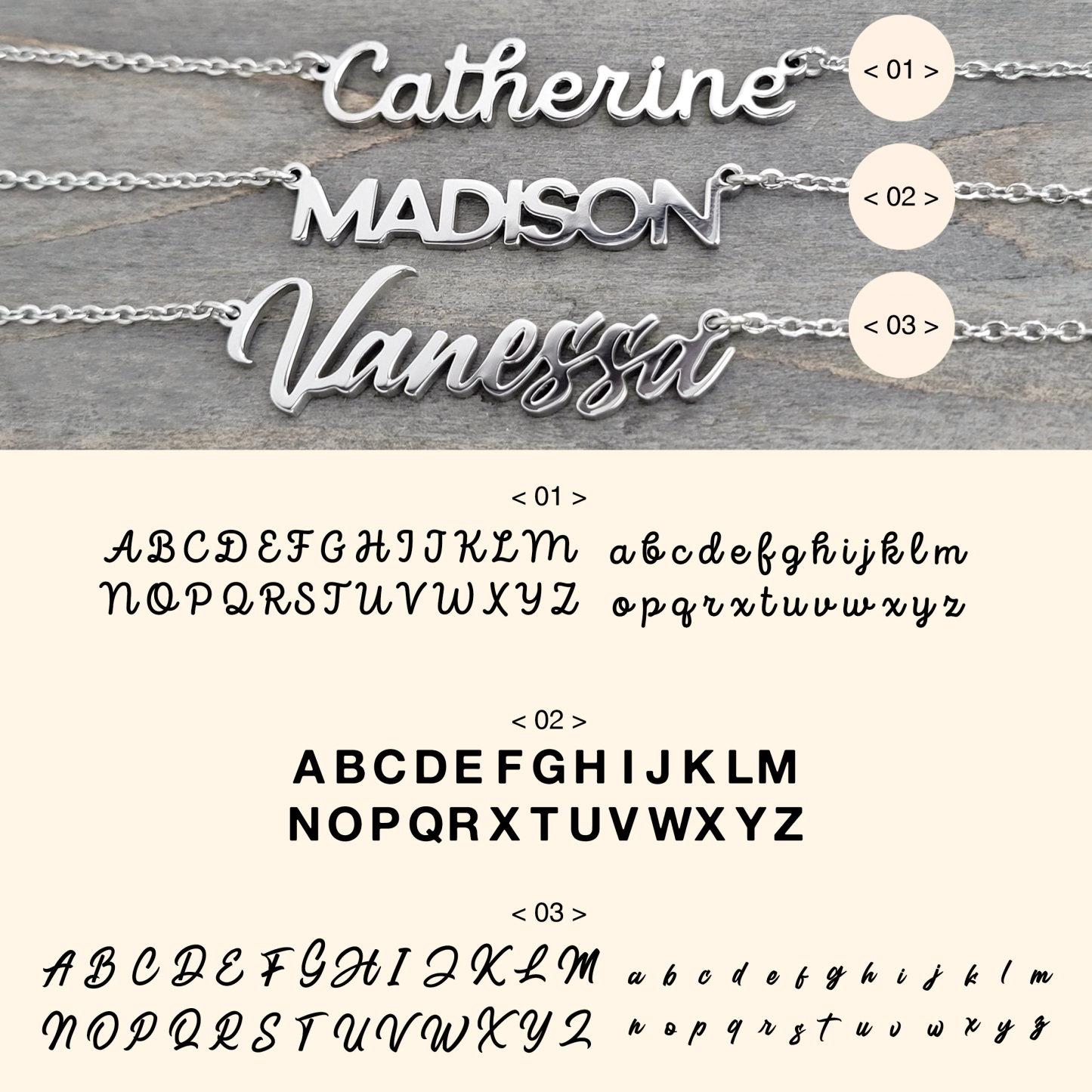Personalised Name Necklace Custom Engraved Waterproof Tarnish-Resistant 3 Fonts 2 Finishes Perfect Gift for Her