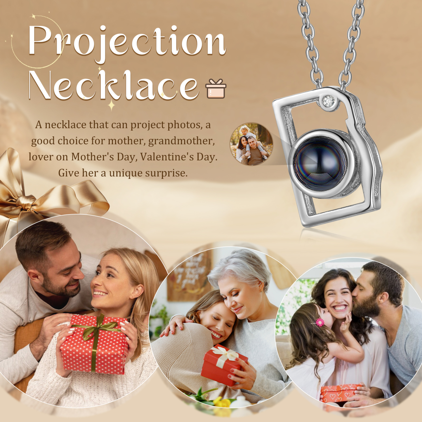 Camera Shape Pendant Personalised Photo Projection Necklace Unique Gift for Her