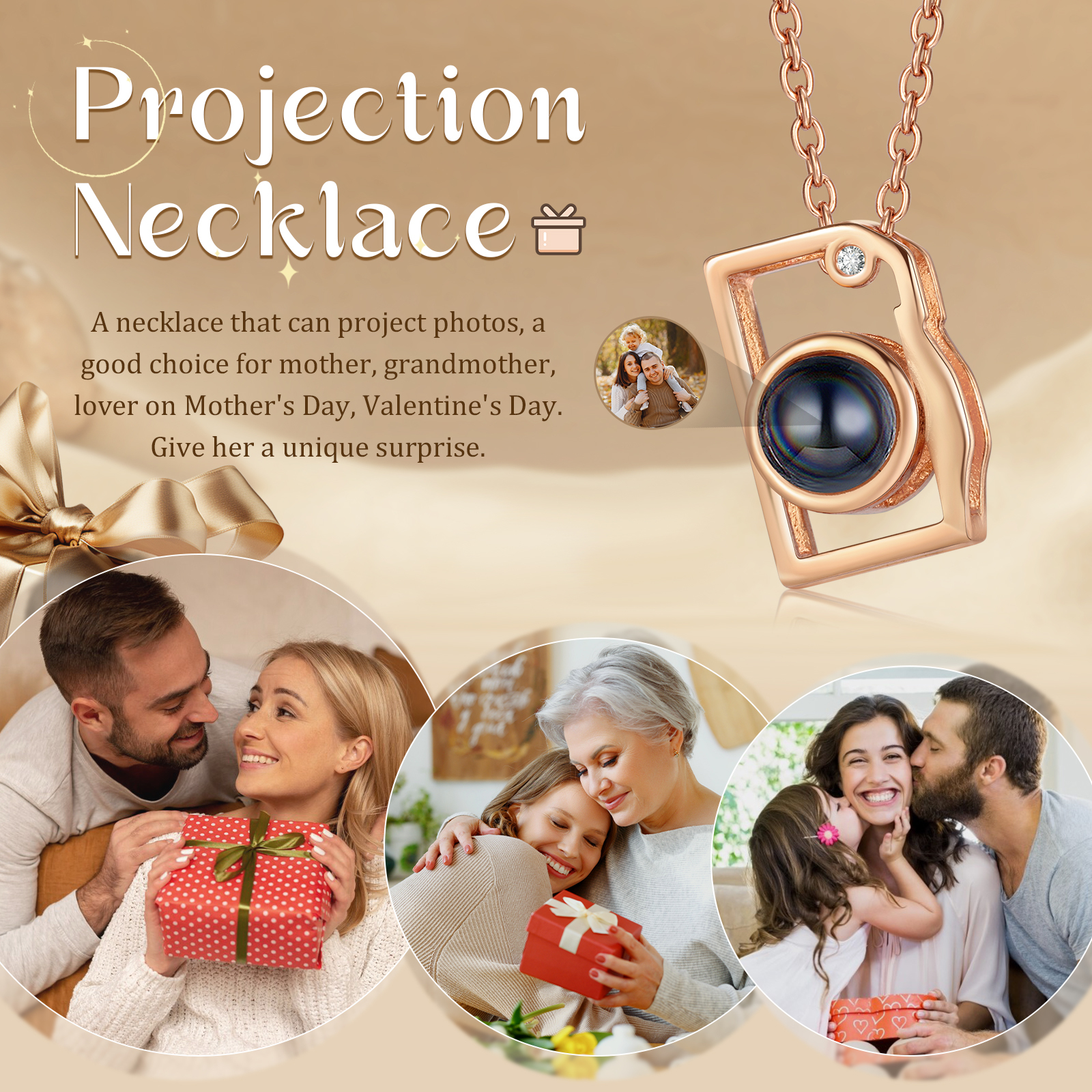 Camera Shape Pendant Personalised Photo Projection Necklace Unique Gift for Her