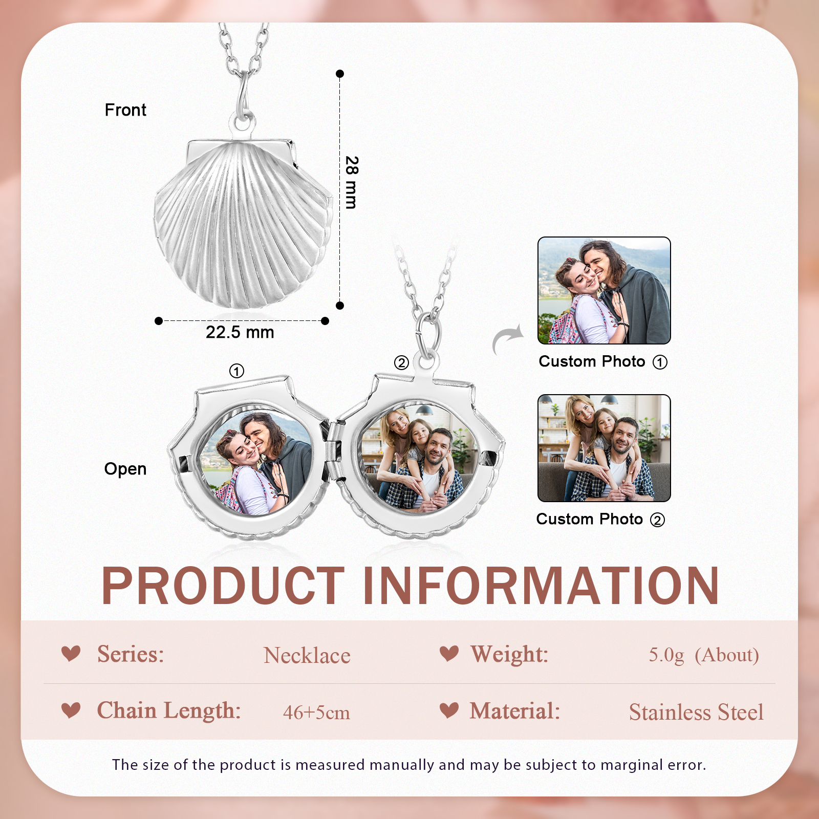 [Copy]Personalised Hidden Photo Locket Necklace Envelope Style Photo Necklace for Her