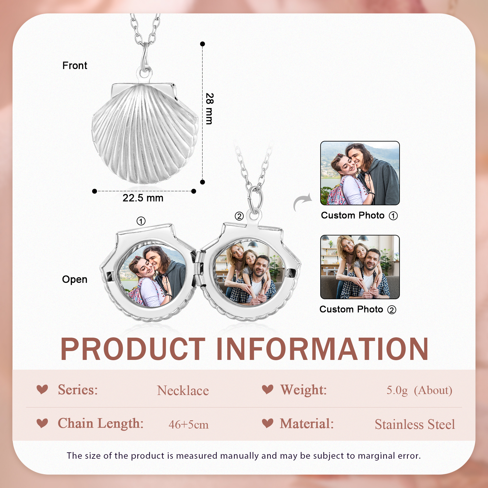 [Copy]Personalised Hidden Photo Locket Necklace Envelope Style Photo Necklace for Her