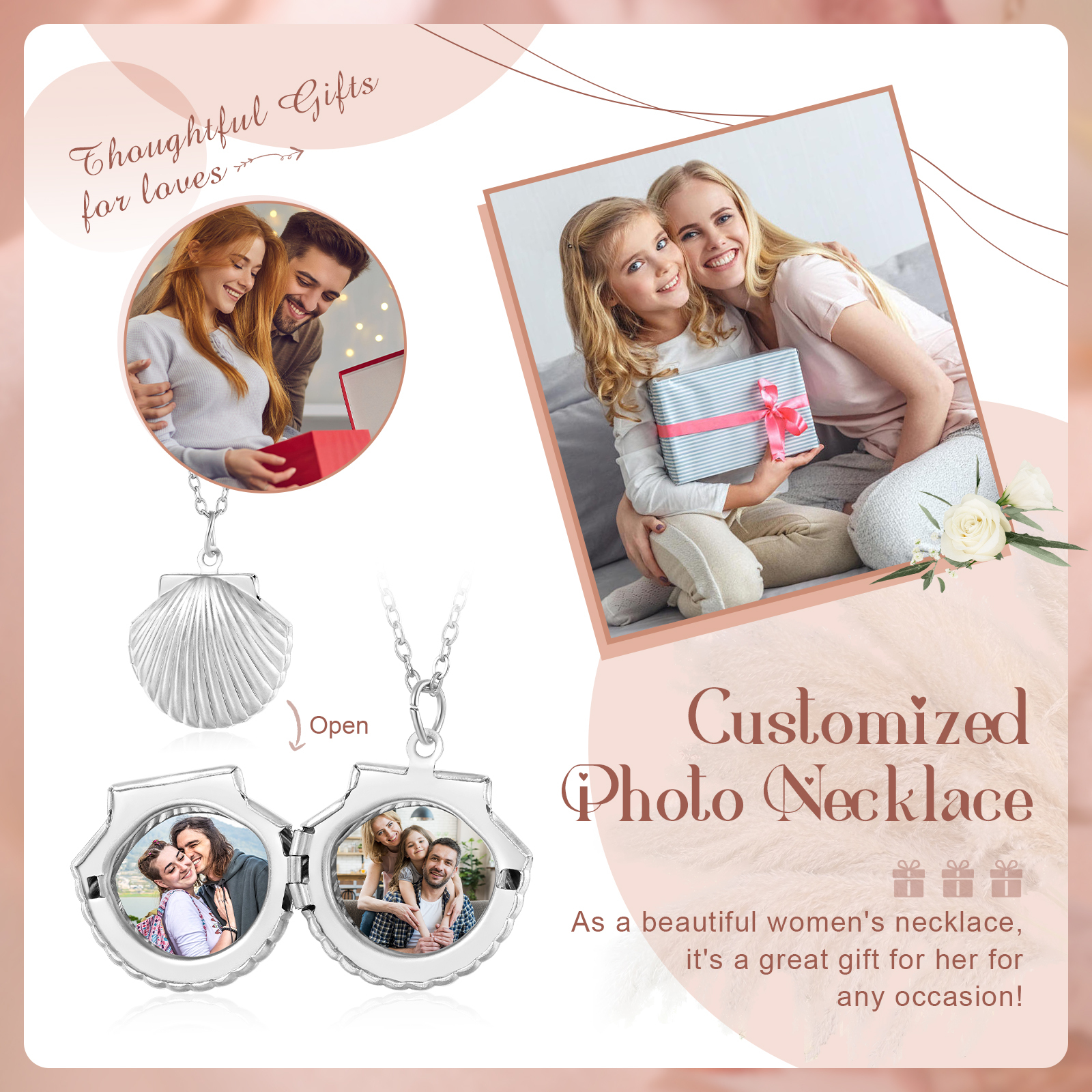 [Copy]Personalised Hidden Photo Locket Necklace Envelope Style Photo Necklace for Her