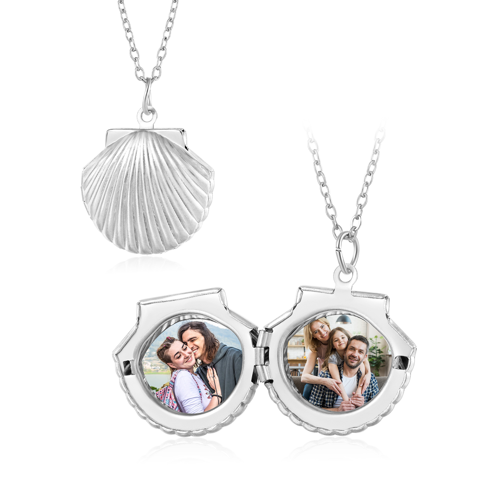 Personalised Locket Necklace Shell Lockets with 2 Custom Photos Gift f