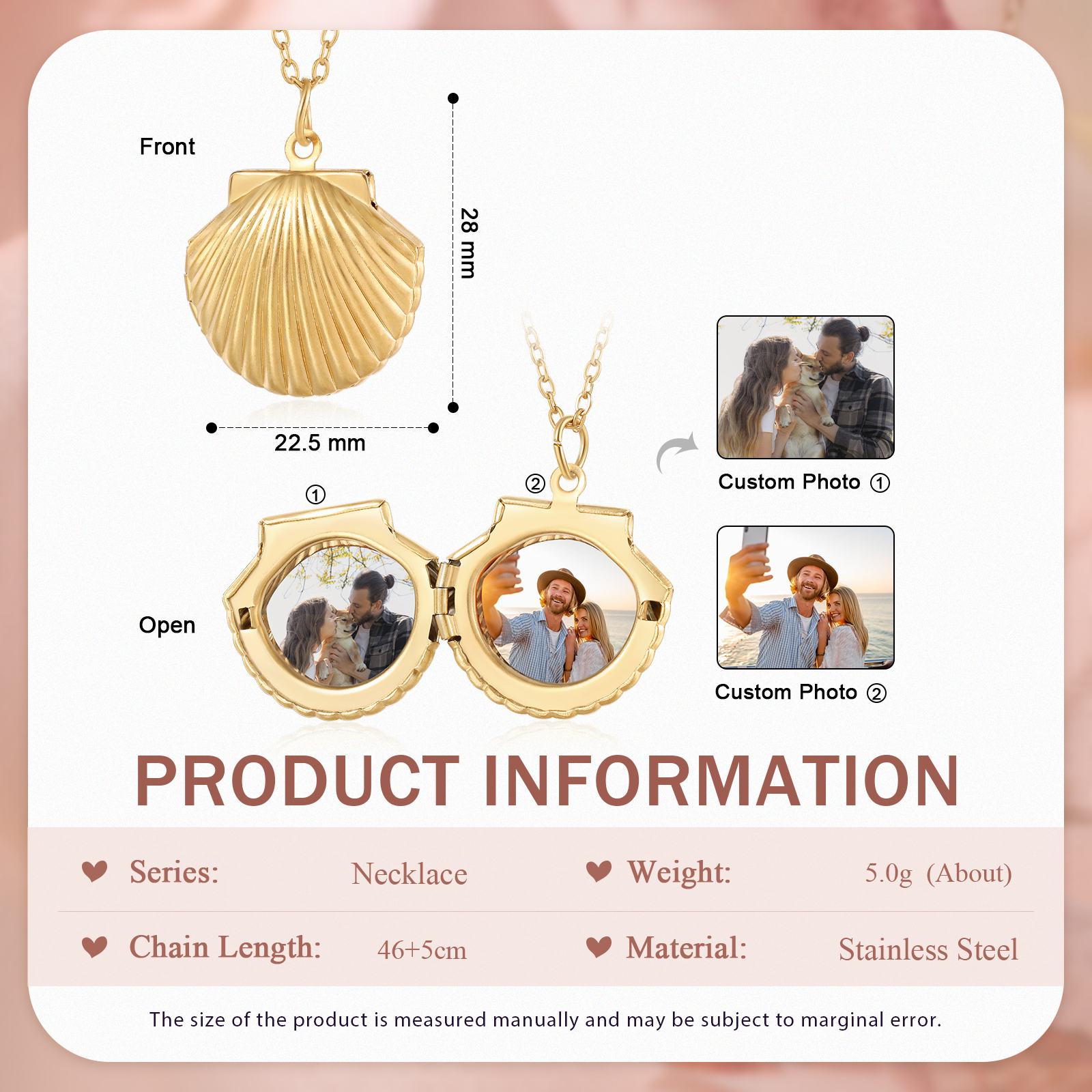 [Copy]Personalised Hidden Photo Locket Necklace Envelope Style Photo Necklace for Her