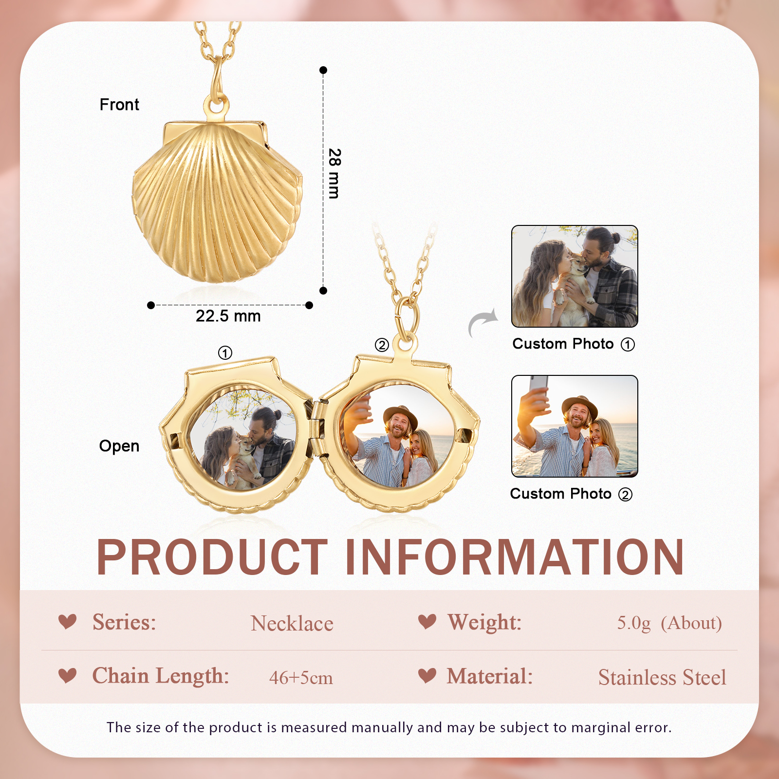 [Copy]Personalised Hidden Photo Locket Necklace Envelope Style Photo Necklace for Her