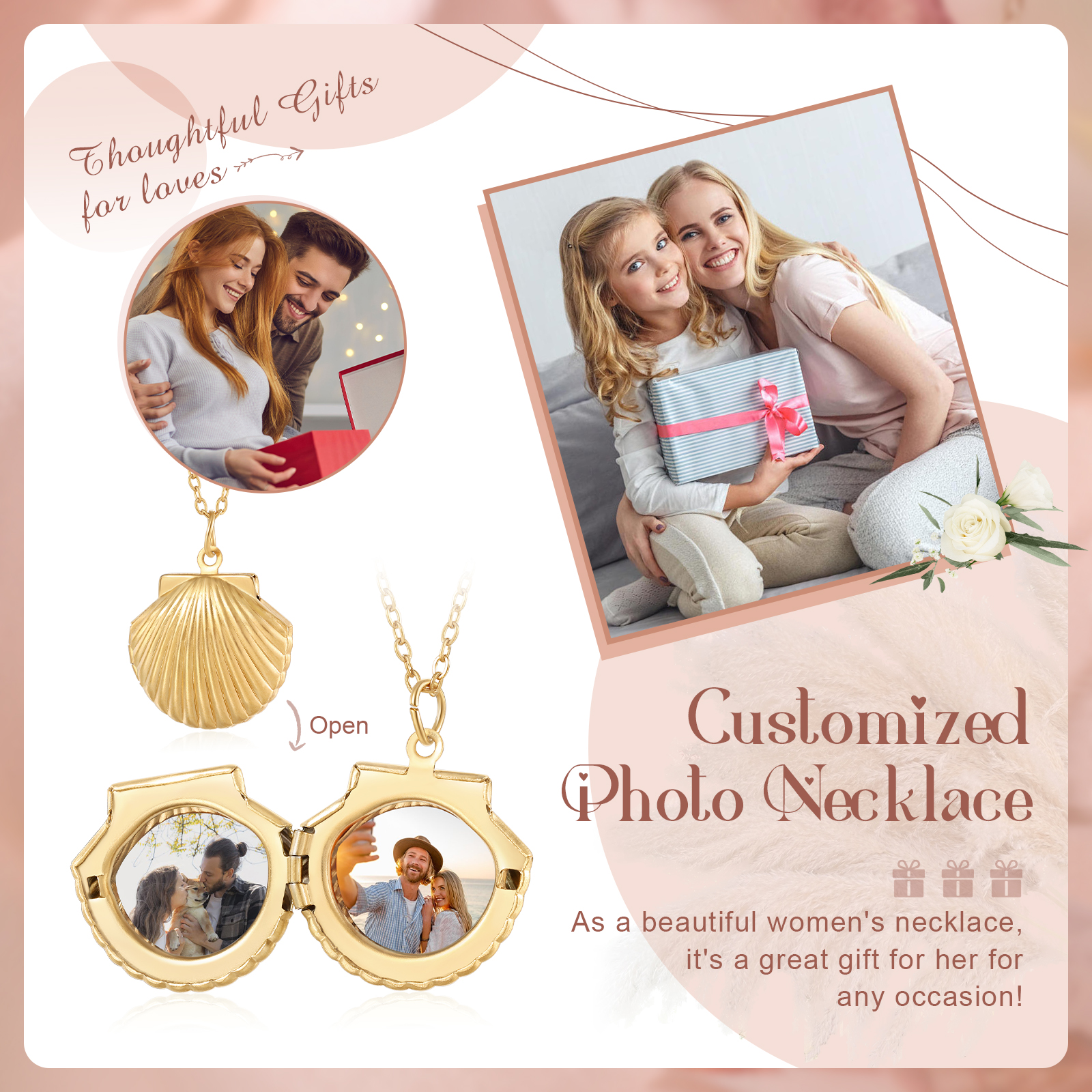 [Copy]Personalised Hidden Photo Locket Necklace Envelope Style Photo Necklace for Her