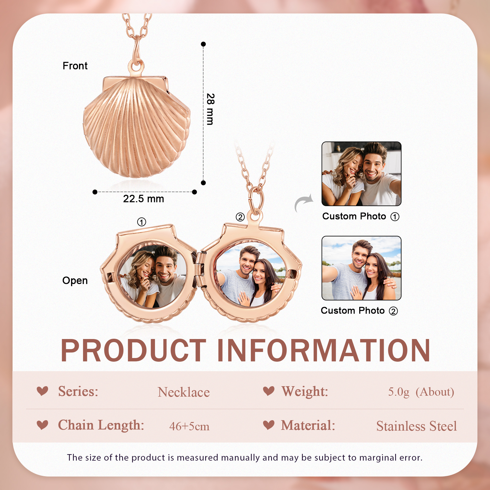 [Copy]Personalised Hidden Photo Locket Necklace Envelope Style Photo Necklace for Her