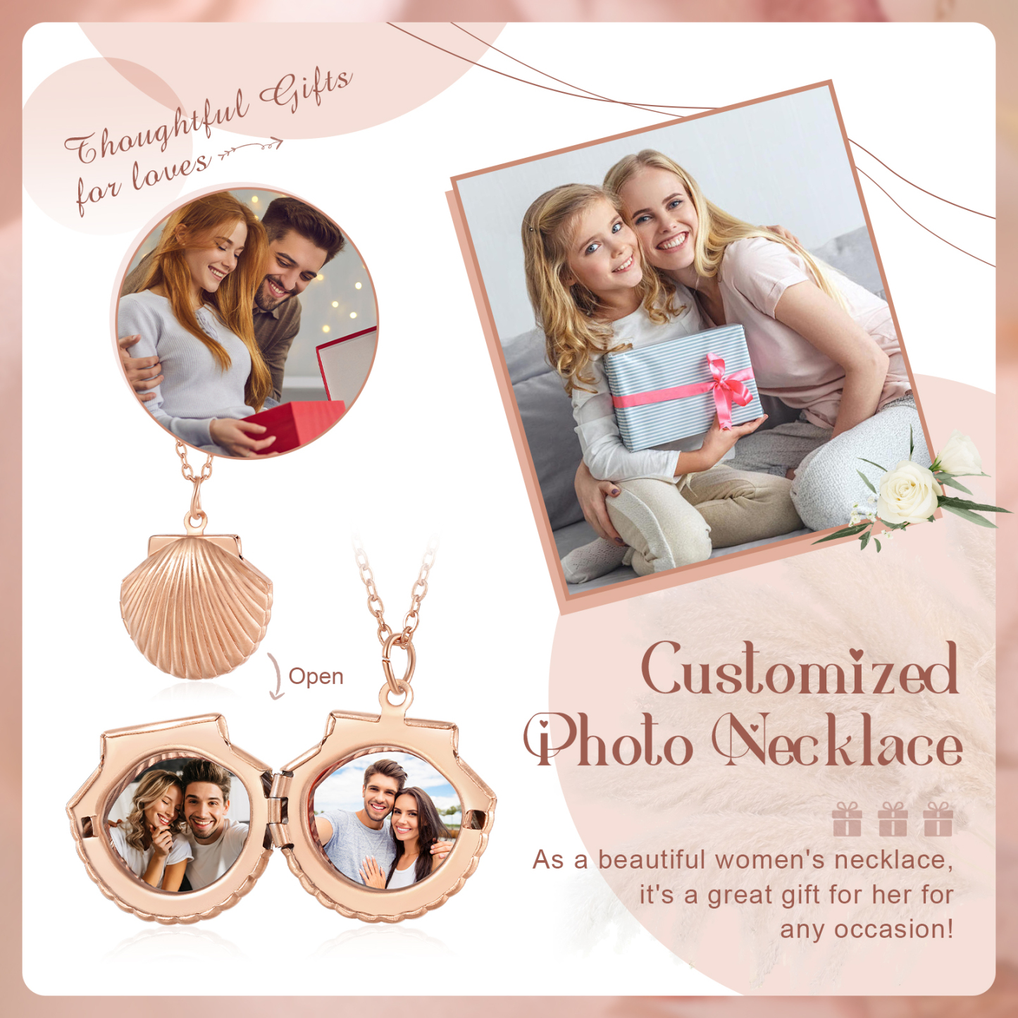 [Copy]Personalised Hidden Photo Locket Necklace Envelope Style Photo Necklace for Her