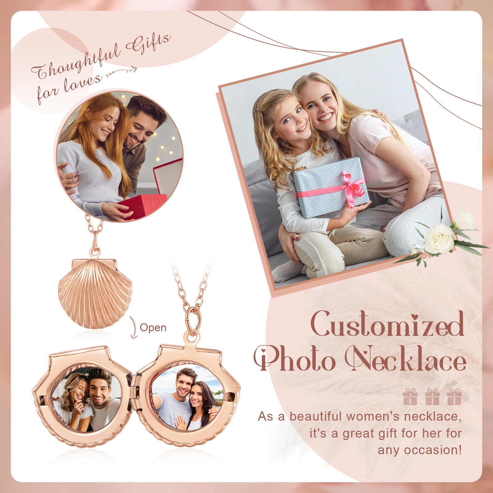 [Copy]Personalised Hidden Photo Locket Necklace Envelope Style Photo Necklace for Her