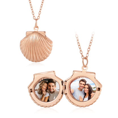 Personalised Locket Necklace Shell Lockets with 2 Custom Photos Gift for Her