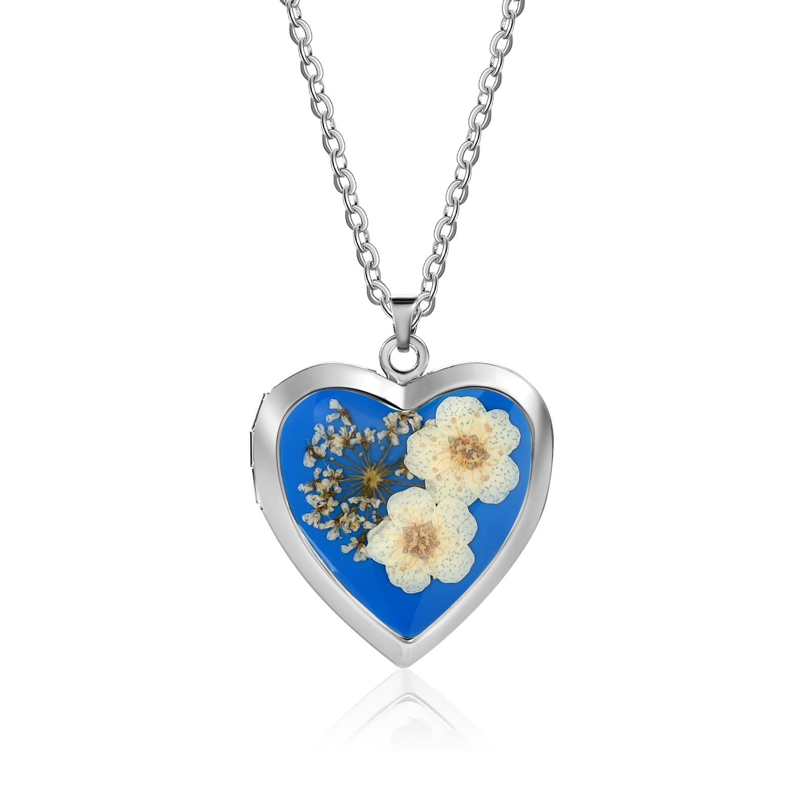 Personalised Locket Necklace Forget Me Not Pressed Flower Necklace Customizable with 2 Photos Gift for Her