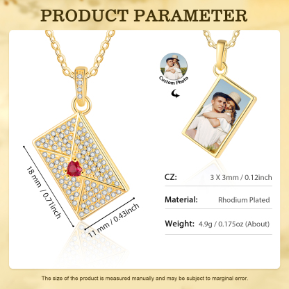 Personalised Necklace with Photo Envelope Pendant in Silver Gold Black or Rose Gold Gift for Her