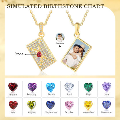 Personalised Necklace with Photo Envelope Pendant in Silver Gold Black or Rose Gold Gift for Her