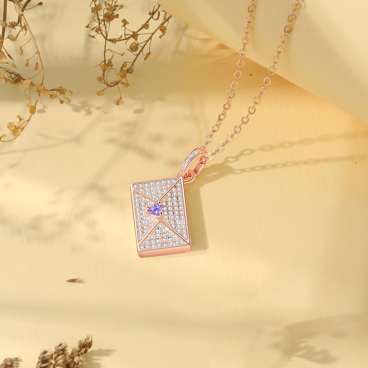 Personalised Necklace with Photo Envelope Pendant in Silver Gold Black or Rose Gold Gift for Her