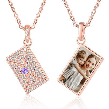 Personalised Necklace with Photo Envelope Pendant in Silver Gold Black or Rose Gold Gift for Her
