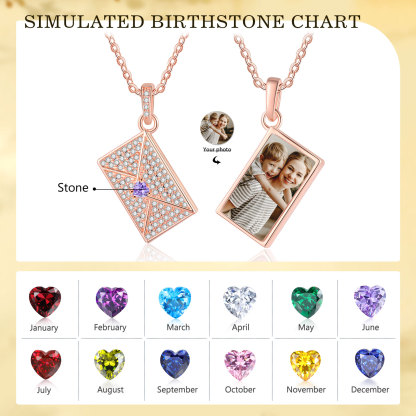 Personalised Necklace with Photo Envelope Pendant in Silver Gold Black or Rose Gold Gift for Her