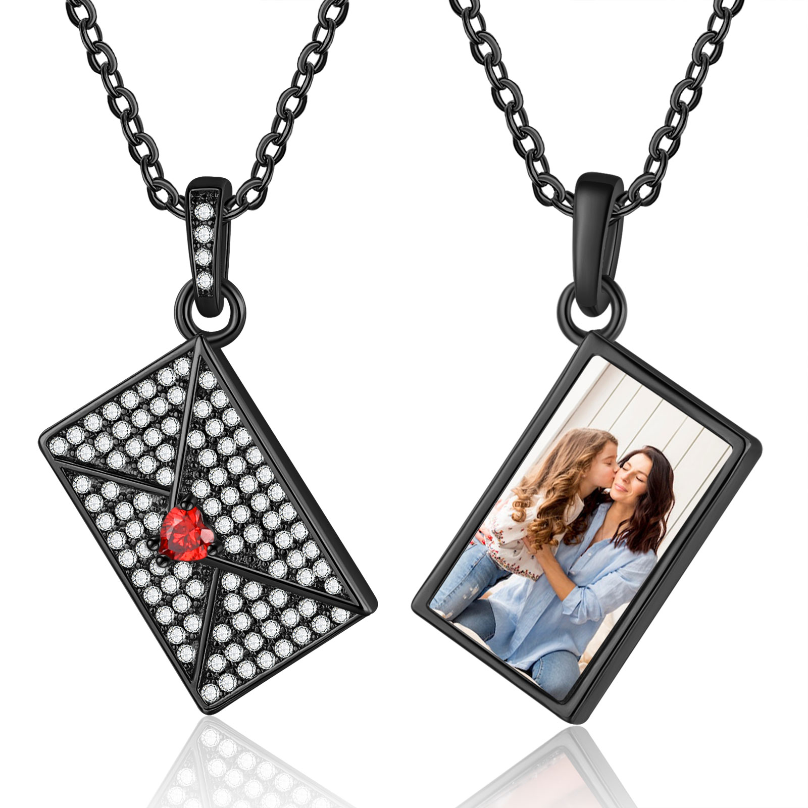 Personalised Necklace with Photo Envelope Pendant in Silver Gold Black or Rose Gold Gift for Her