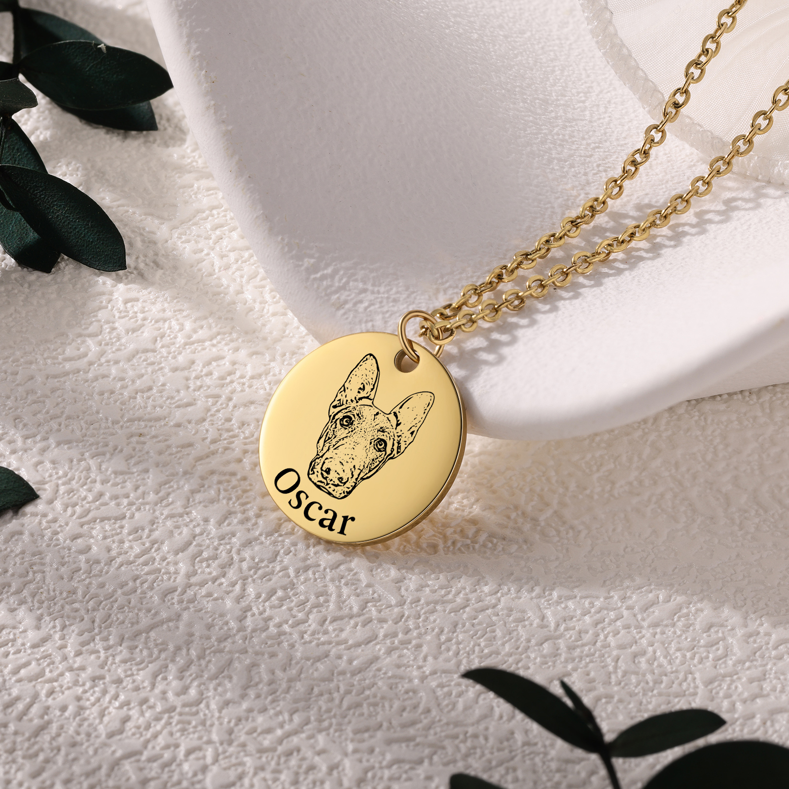 Personalised Pet Round Necklace Engraved Pets Face and Name Gift for Her