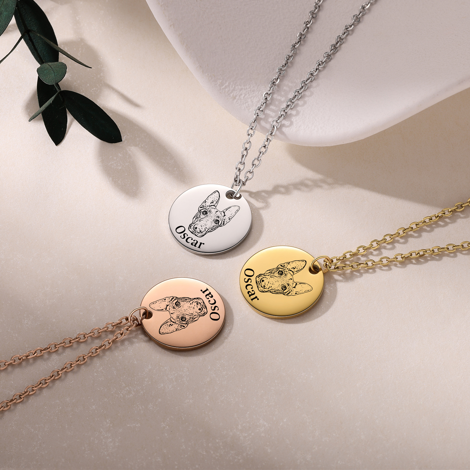 Personalised Pet Round Necklace Engraved Pets Face and Name Gift for Her