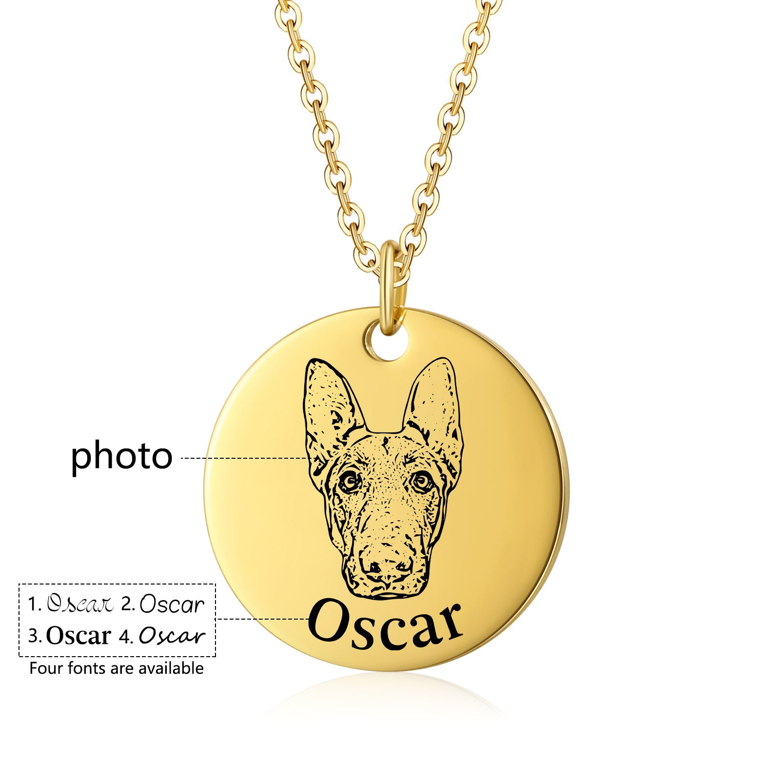 Personalised Pet Round Necklace Engraved Pets Face and Name Gift for Her