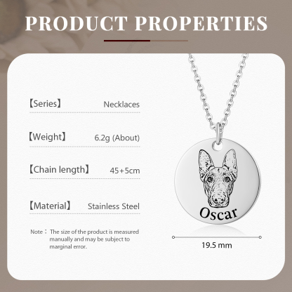 Personalised Pet Round Necklace Engraved Pets Face and Name Gift for Her