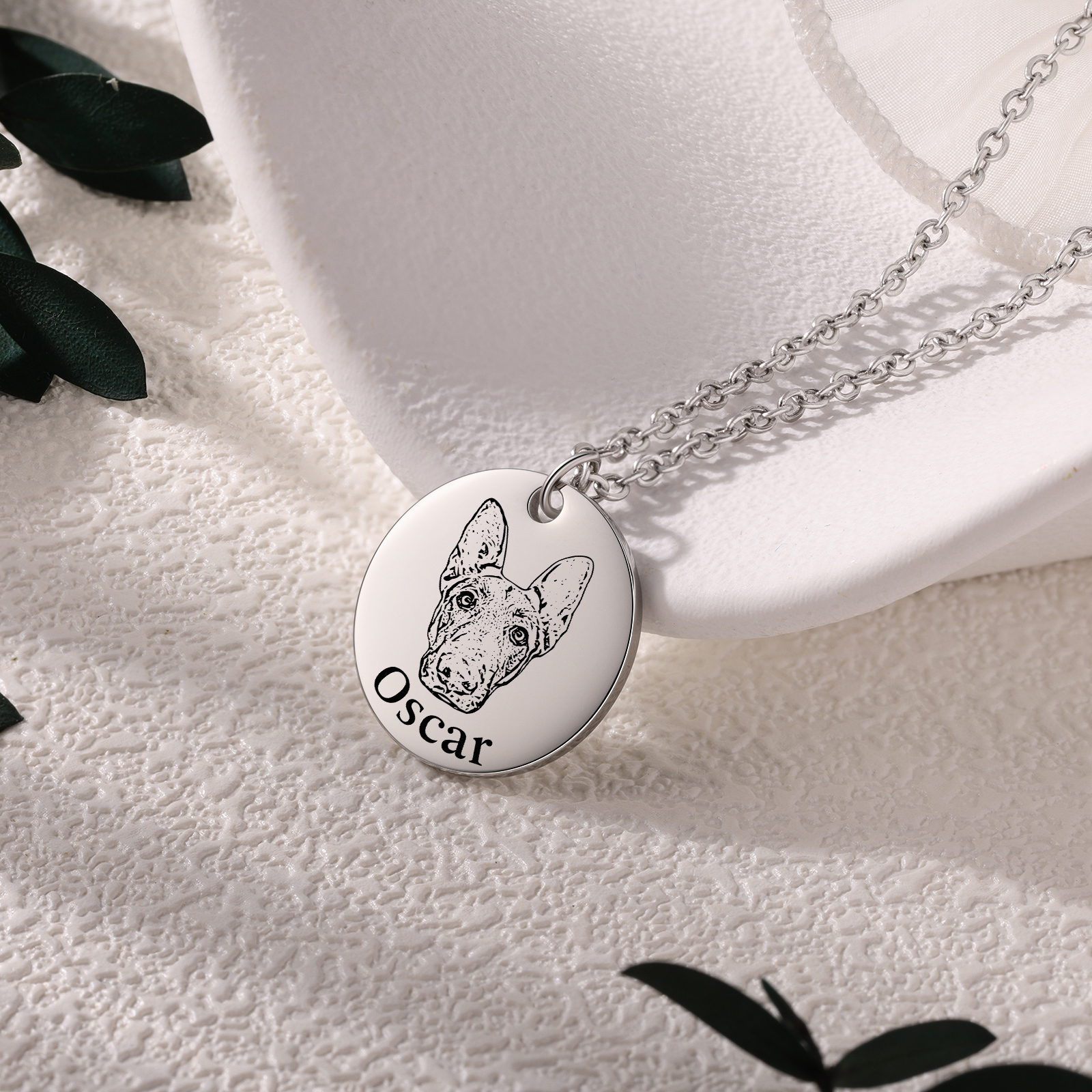 Personalised Pet Round Necklace Engraved Pets Face and Name Gift for Her