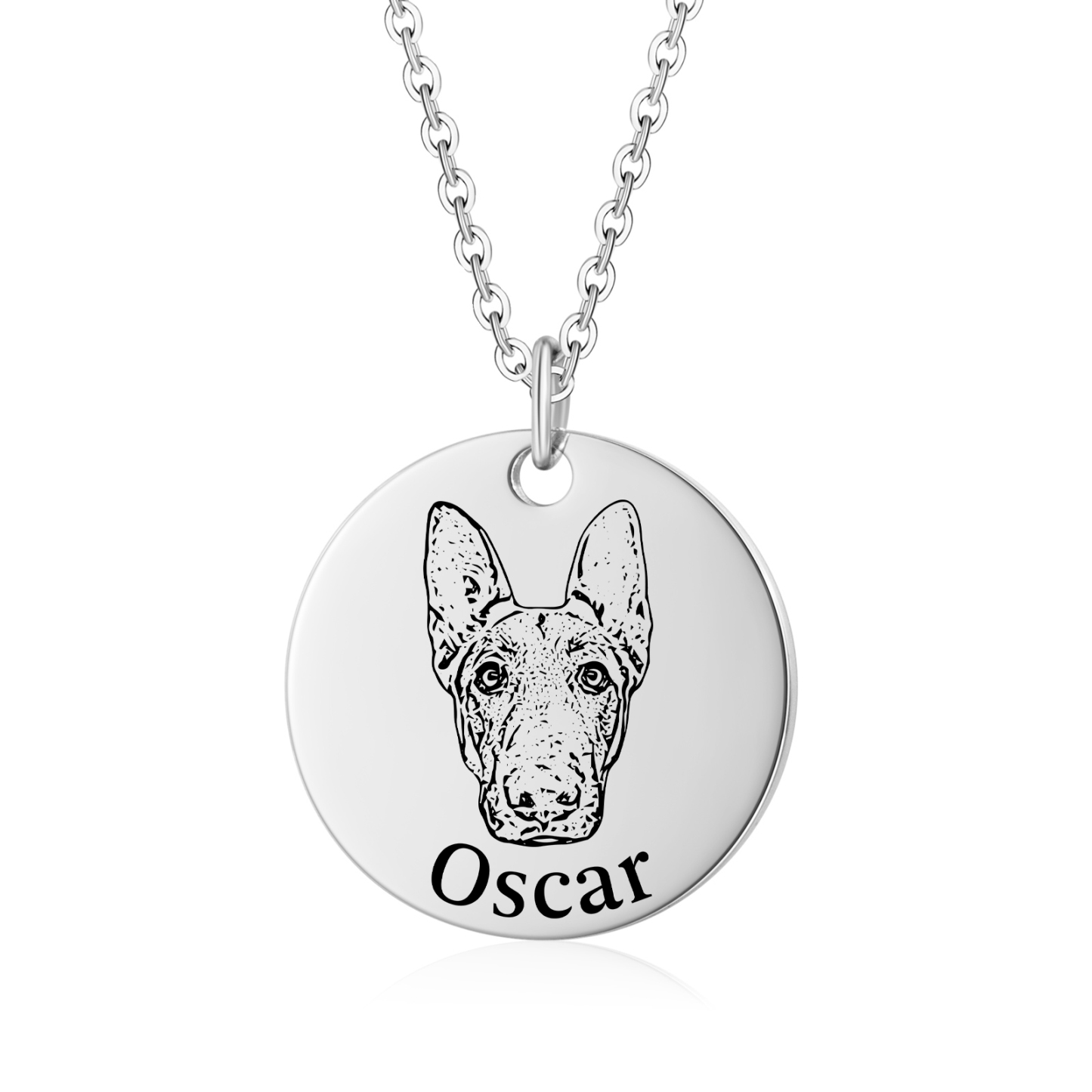 Personalised Pet Round Necklace Engraved Pets Face and Name Gift for Her