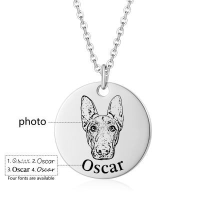 Personalised Pet Round Necklace Engraved Pets Face and Name Gift for Her