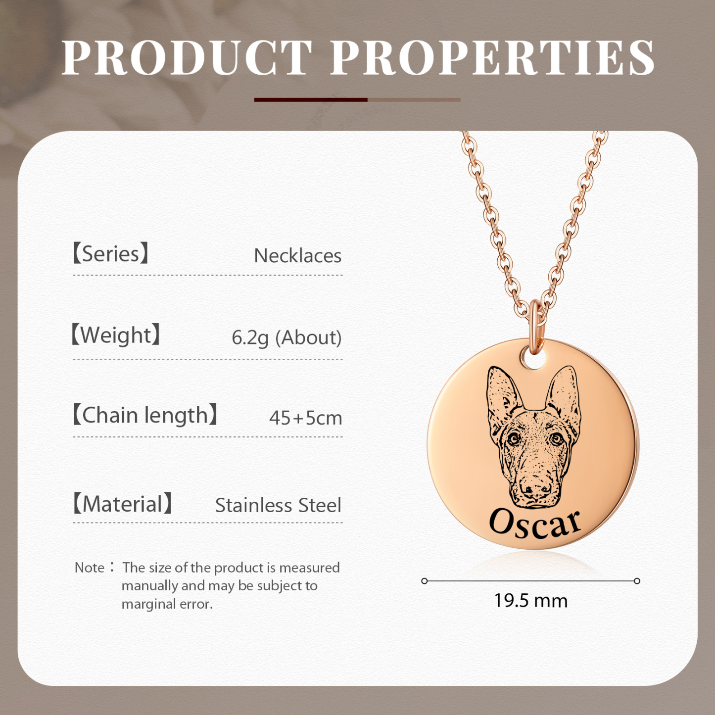 Personalised Pet Round Necklace Engraved Pets Face and Name Gift for Her