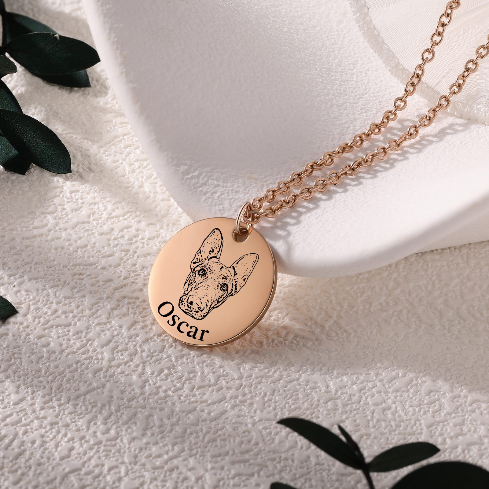 Personalised Pet Round Necklace Engraved Pets Face and Name Gift for Her