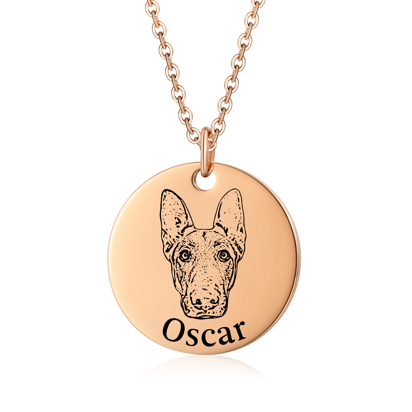 Personalised Pet Round Necklace Engraved Pets Face and Name Gift for Her