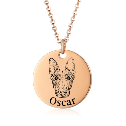 Personalised Pet Round Necklace Engraved Pets Face and Name Gift for Her