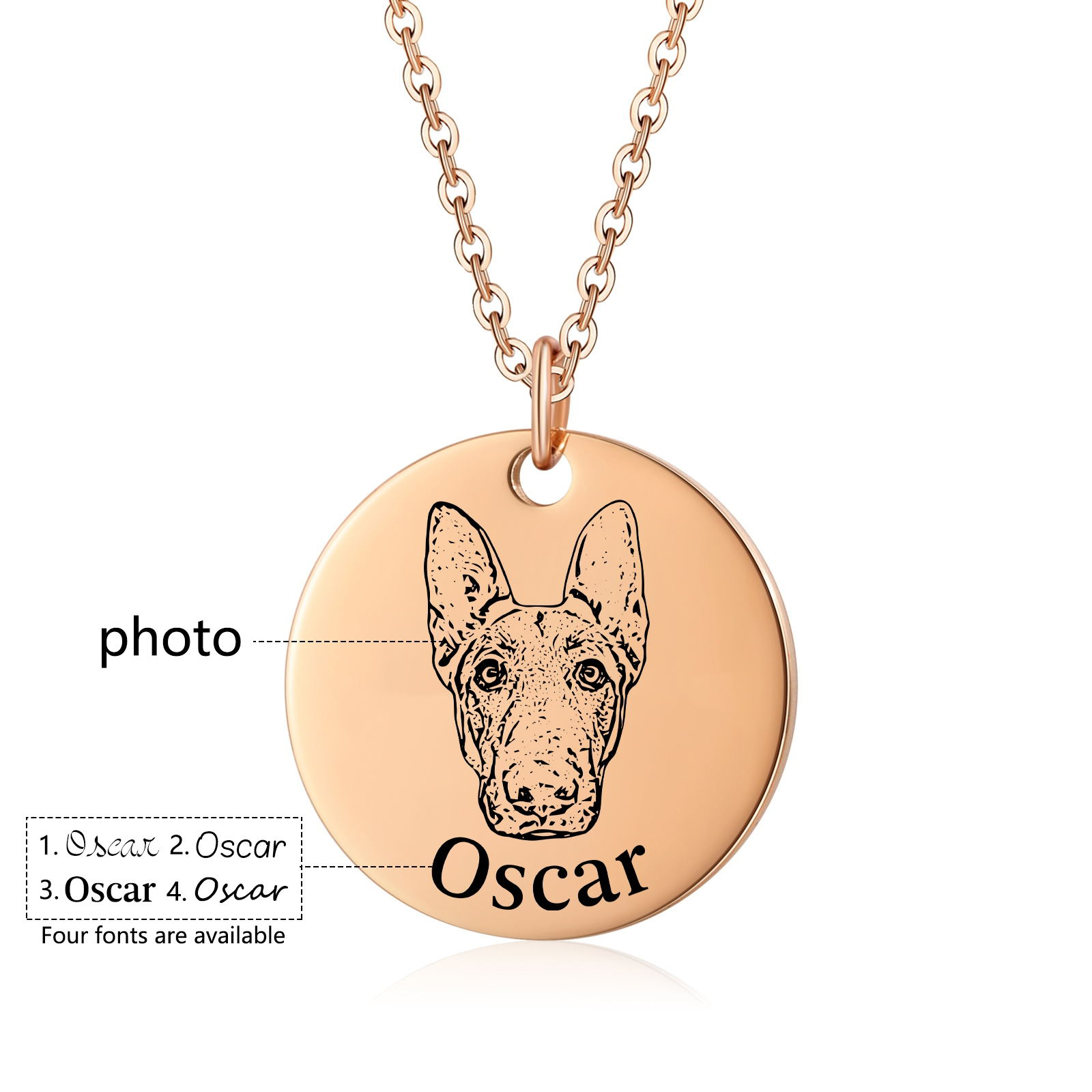 Personalised Pet Round Necklace Engraved Pets Face and Name Gift for Her