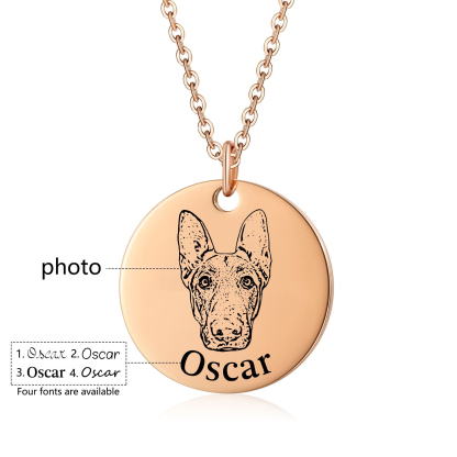 Personalised Pet Round Necklace Engraved Pets Face and Name Gift for Her
